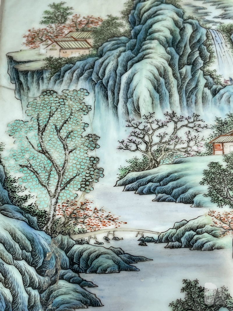 民国 粉彩人物、山水纹瓷板三件 - 图10